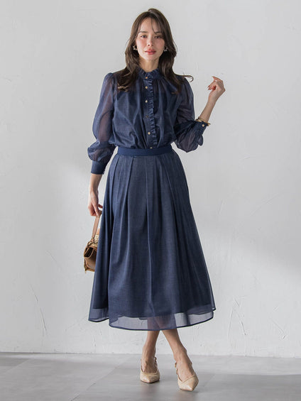 オーガンジーデニムスカート