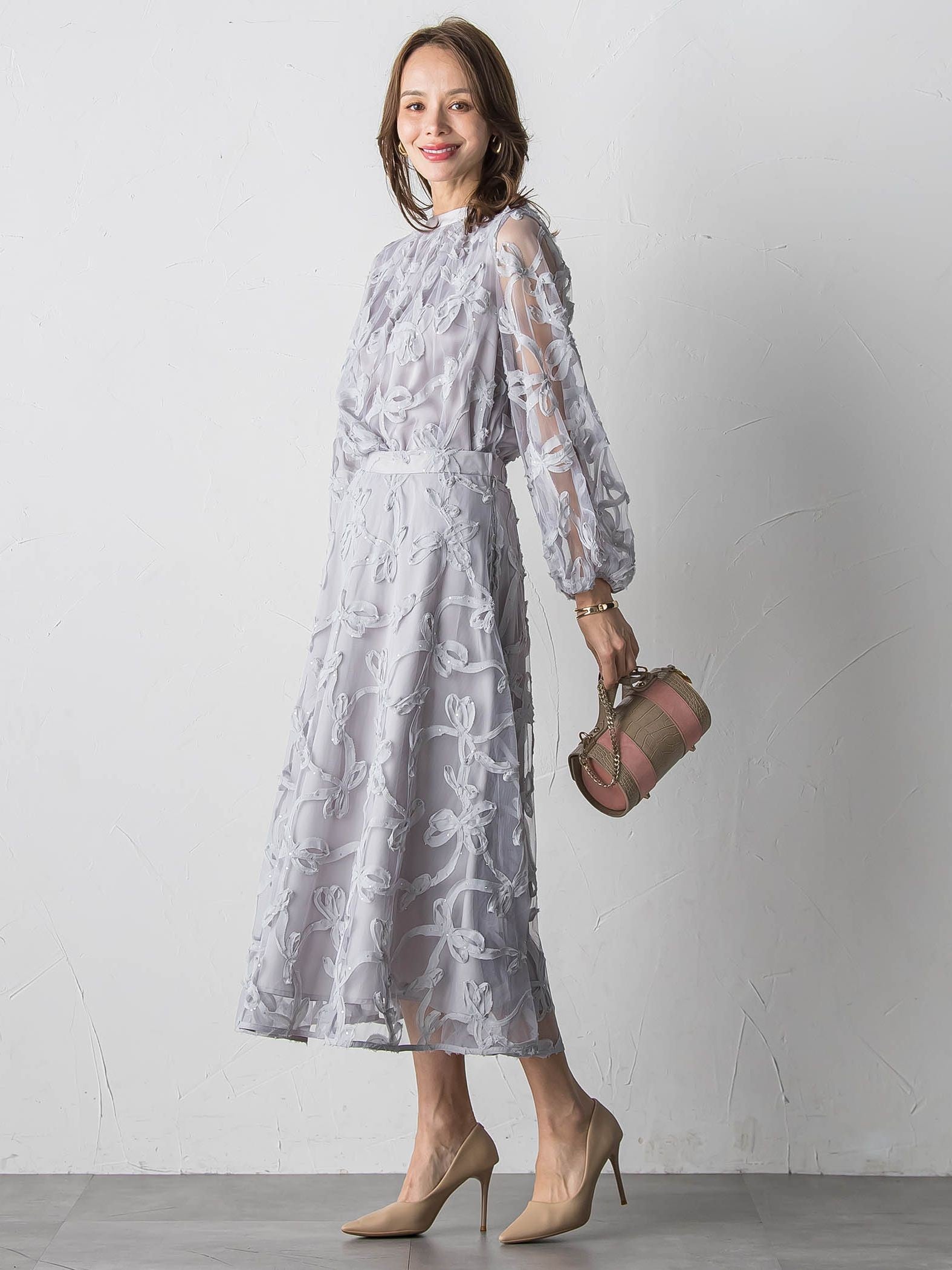 スパンコールテープチュールブラウス