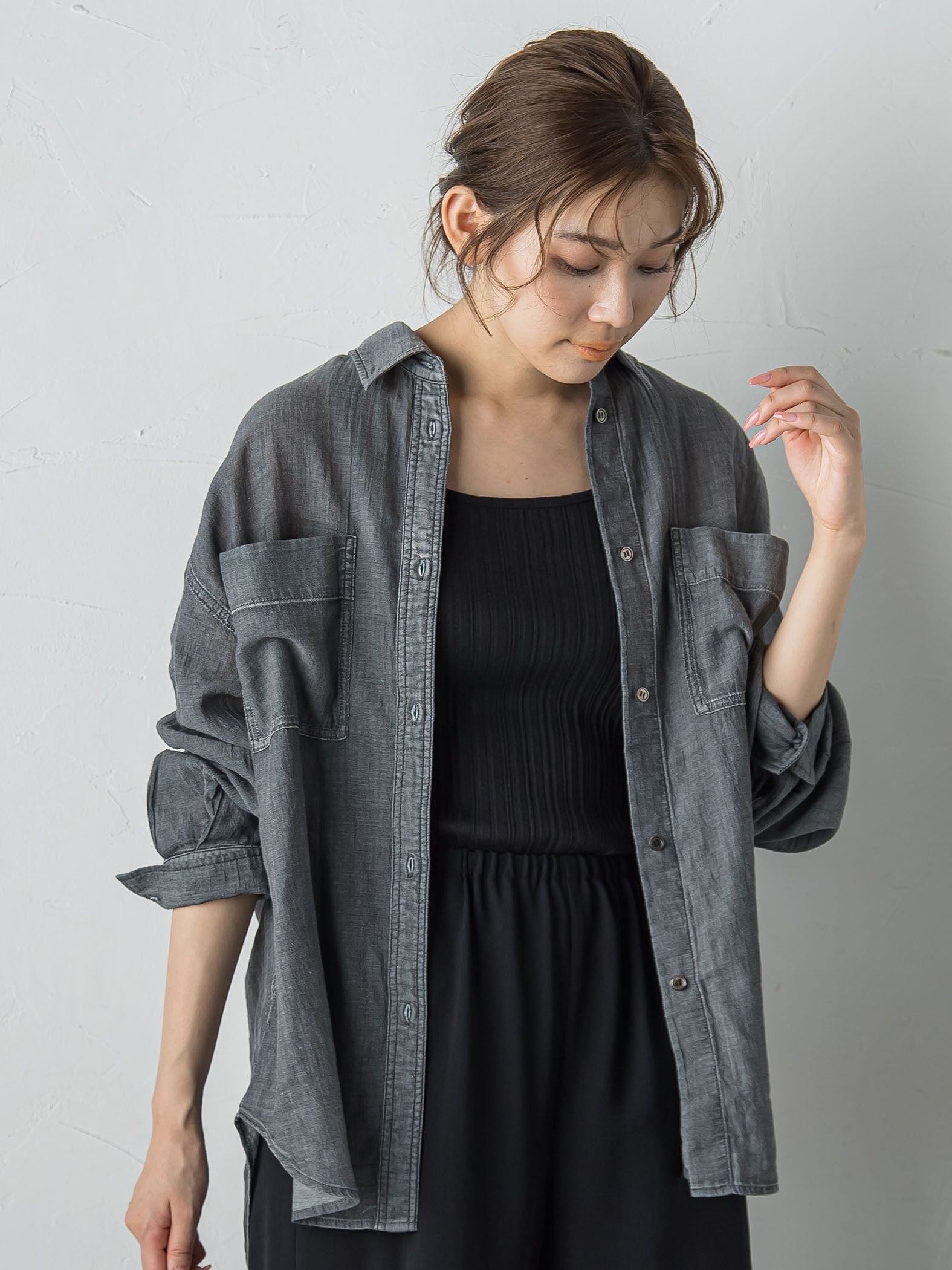 シアーデニムシャツ≪洗濯機で洗える≫