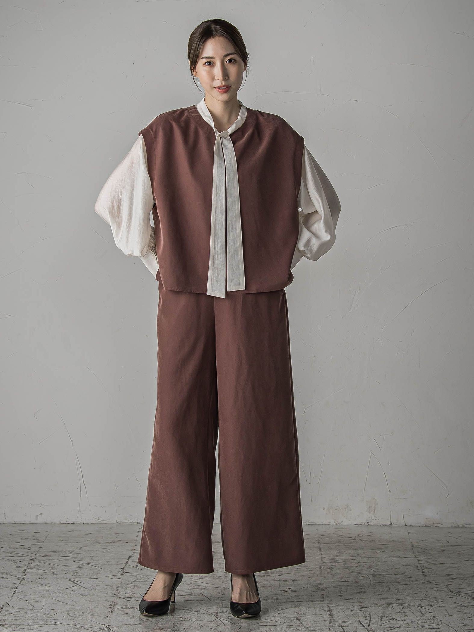 【biyori】”しっとりやわらかな風合い”ピーチポプリンリブパンツ≪洗濯機で洗える≫