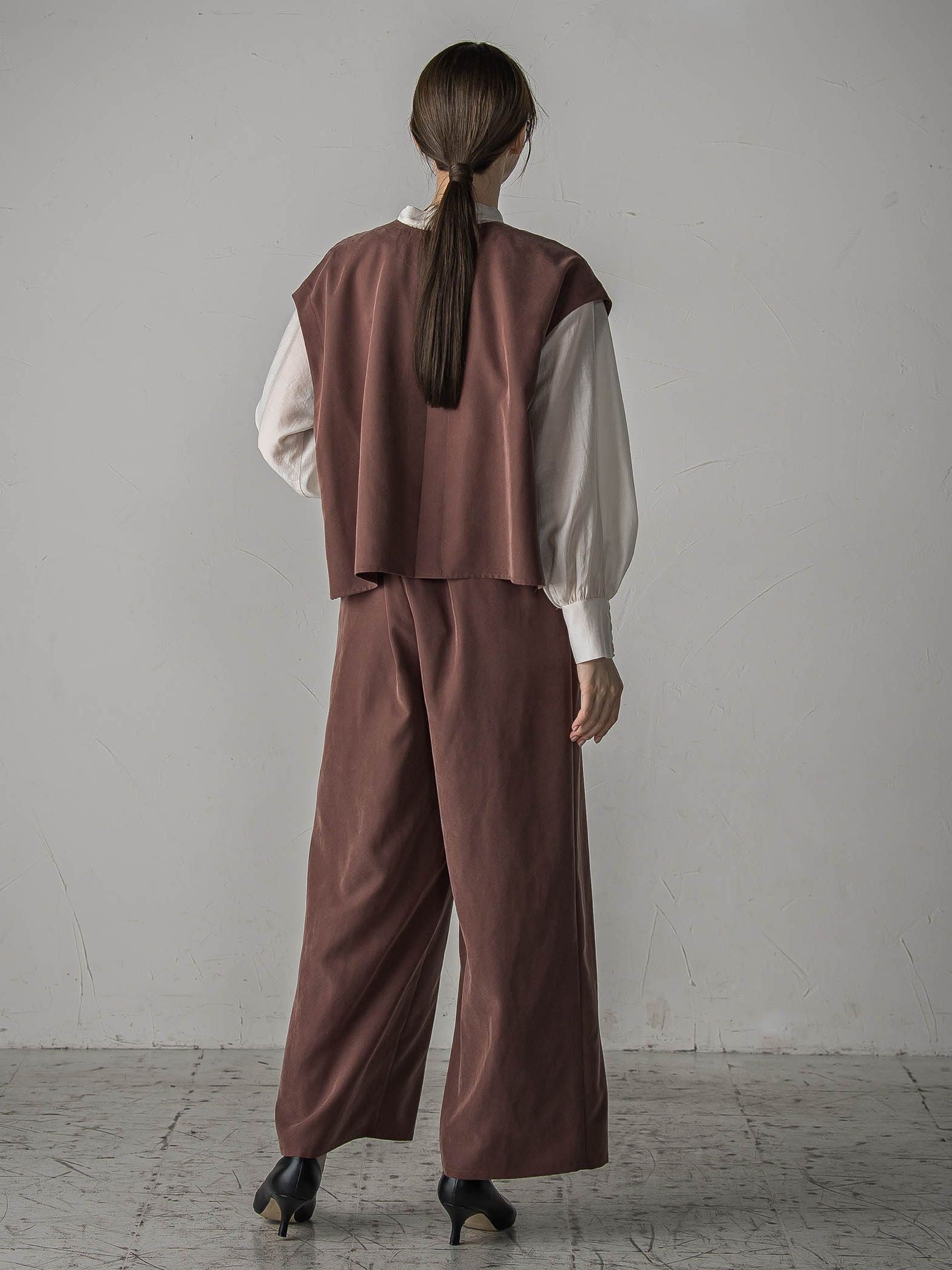 【biyori】”しっとりやわらかな風合い”ピーチポプリンリブパンツ≪洗濯機で洗える≫