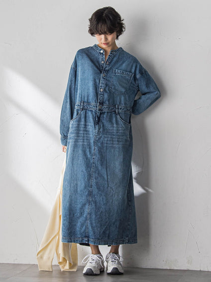 デニムバンドカラーシャツワンピース