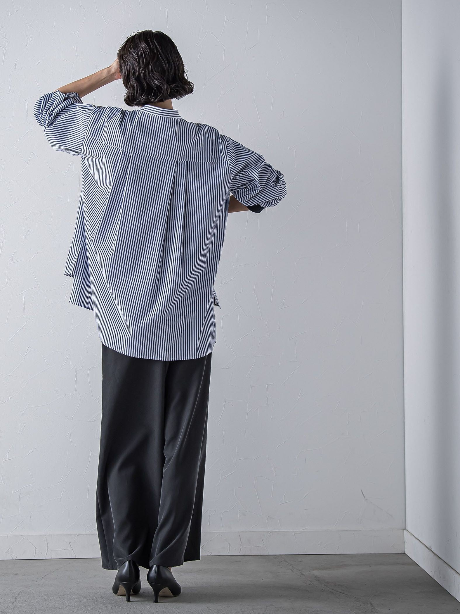 【大きいサイズ】【biyori/極】”こなれ袖がポイント”バンドカラーシャツ