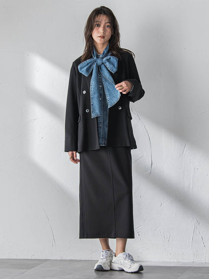 ボウタイ付きデニムシャツ≪洗濯機で洗える≫