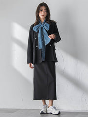 ボウタイ付きデニムシャツ≪洗濯機で洗える≫