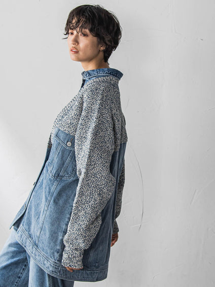 デニムドッキングニットカーディガン≪洗濯機で洗える≫