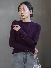 袖ボタンランダムリブニット≪手洗い可能≫