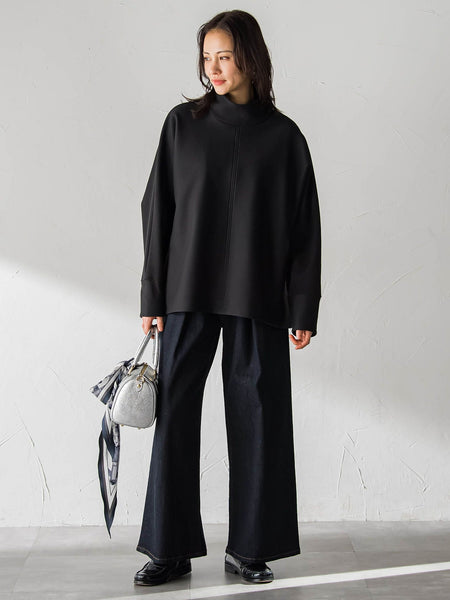 【WEB限定】裏毛布スタンドネックプルオーバー≪毛玉防止・ストレッチ≫