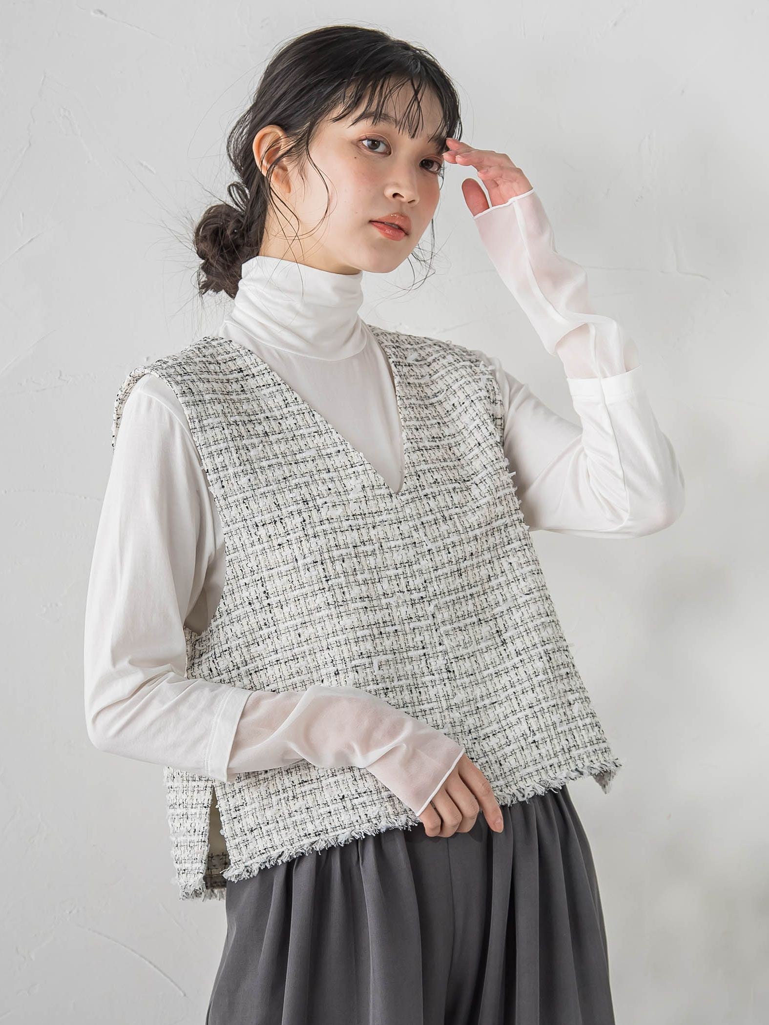 ミックスツィードベスト≪洗濯機で洗える≫