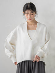 裏毛Vネックカットソー≪手洗い可能≫