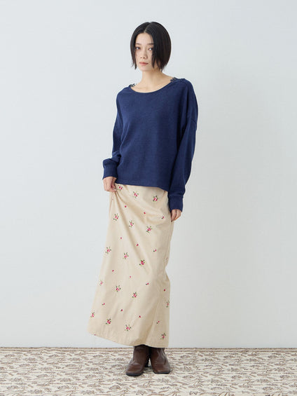 花柄刺繍ベロア　ナロースカート