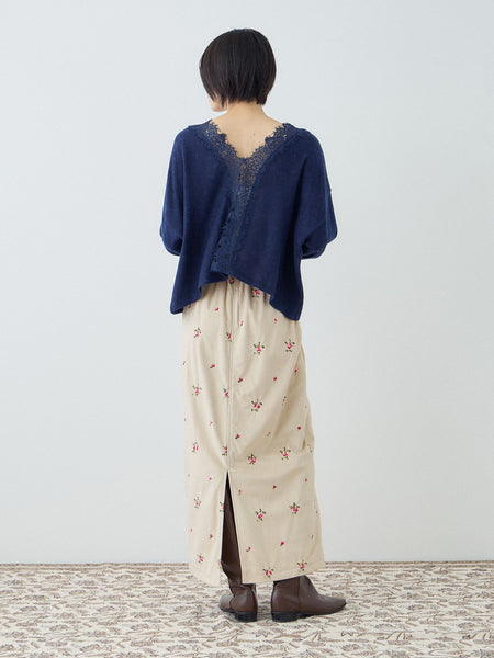 花柄刺繍ベロア　ナロースカート