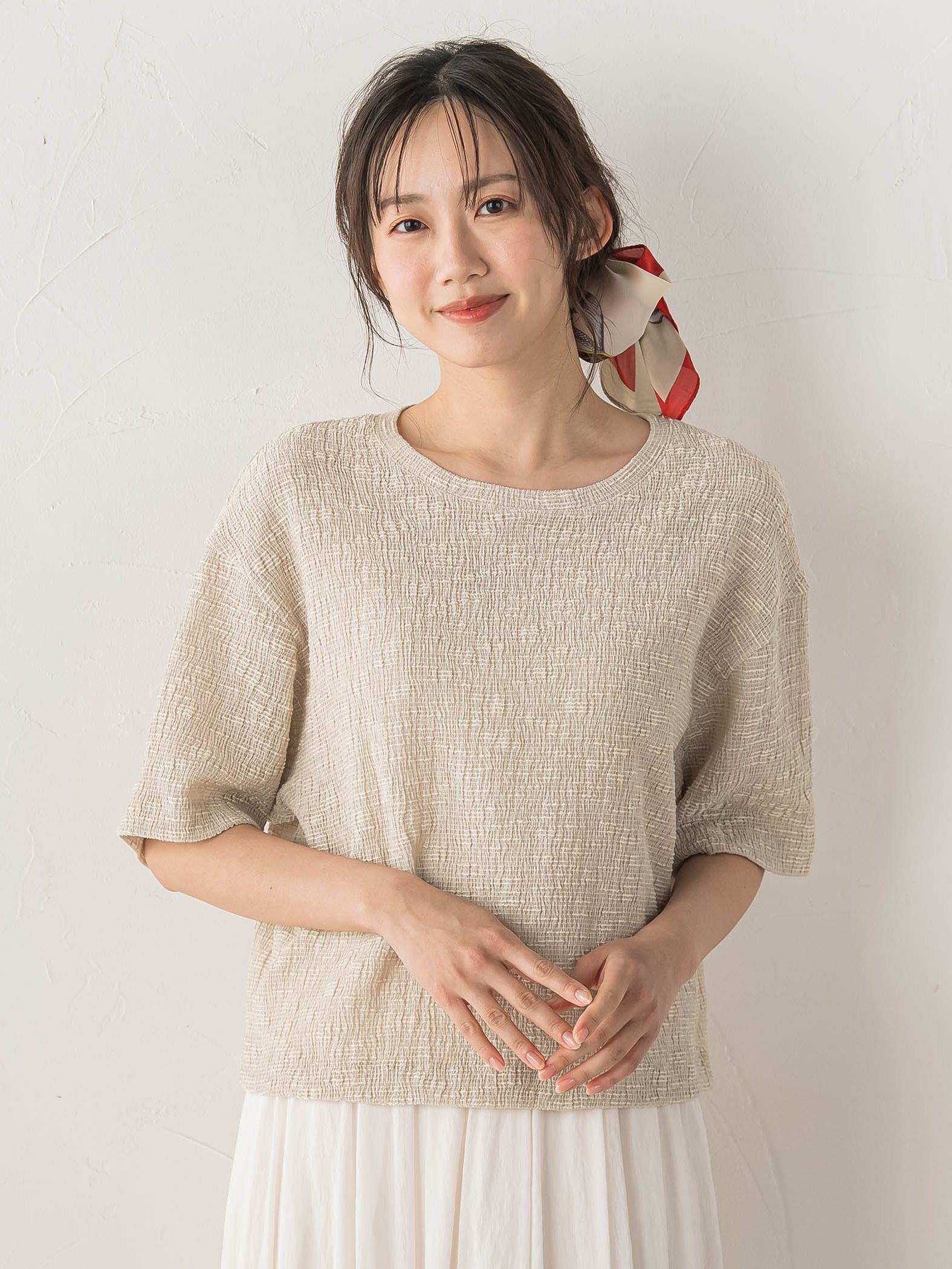 Recycle Slub BluseクロップドTシャツ