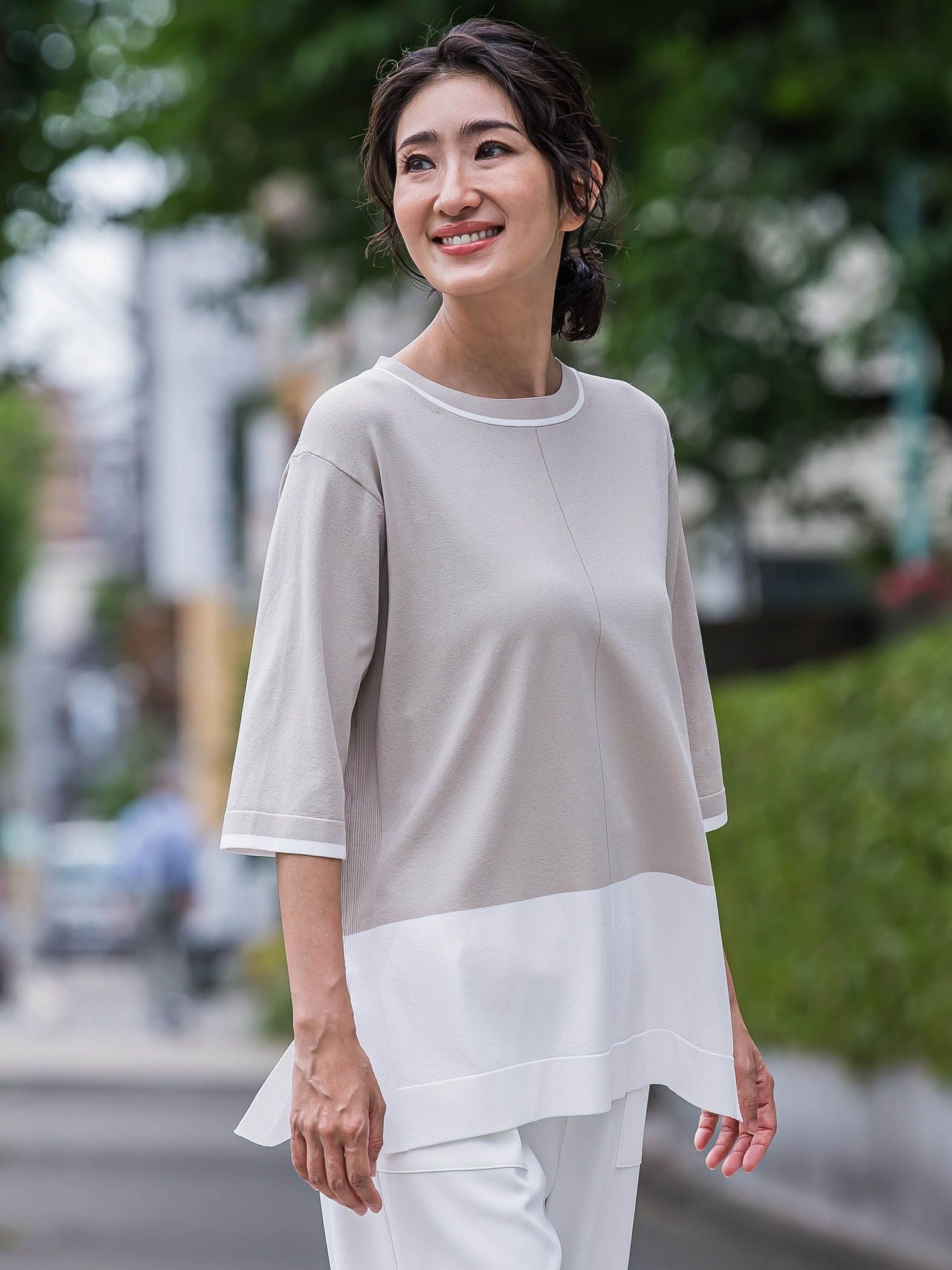 Tシャツ風ニットプルオーバー≪手洗い可能≫