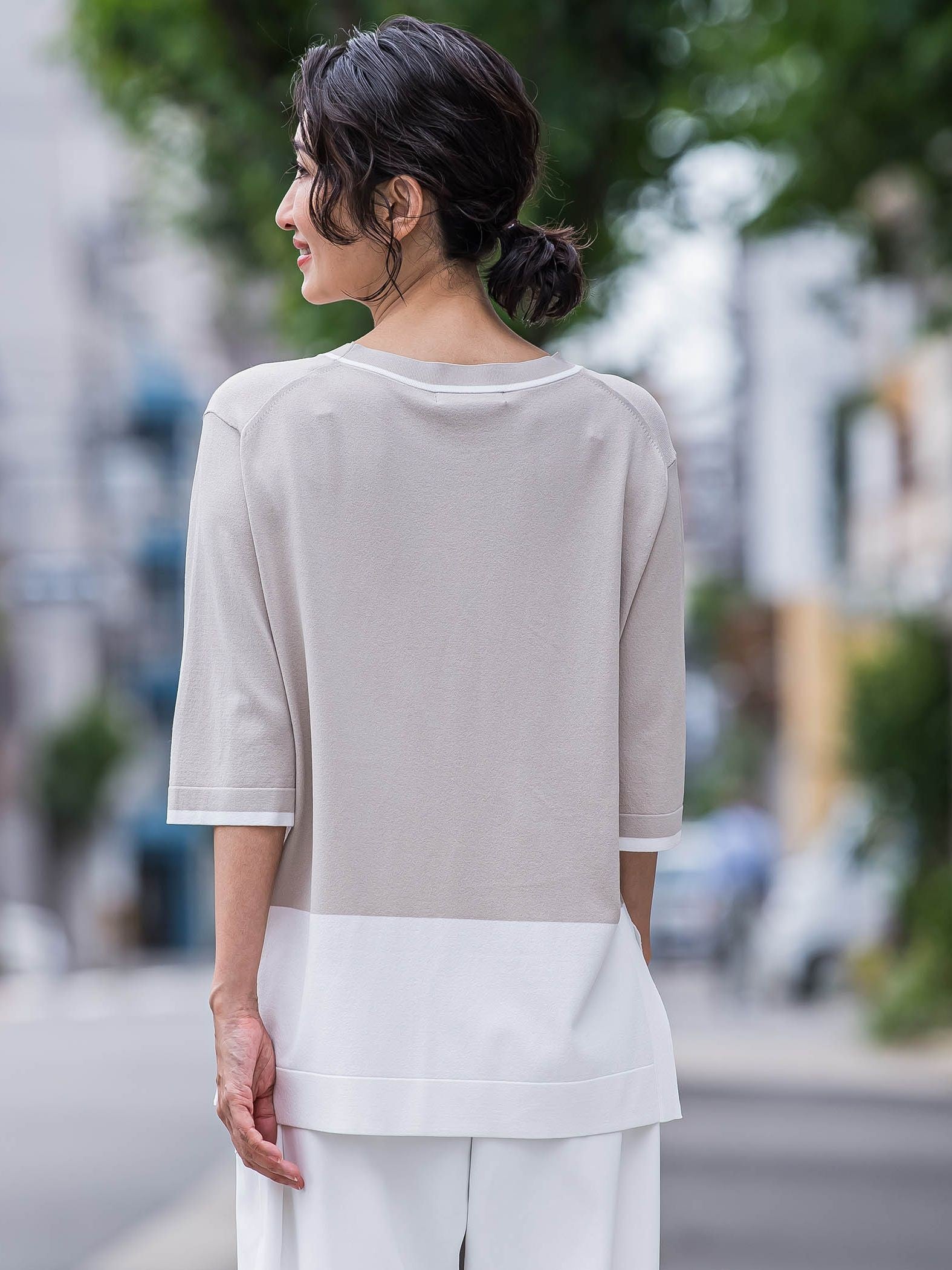 Tシャツ風ニットプルオーバー≪手洗い可能≫