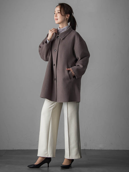 スタンドカラーウールリバーコート
