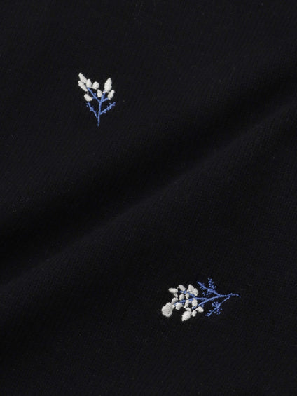フラワー刺繍ポロニットトップス