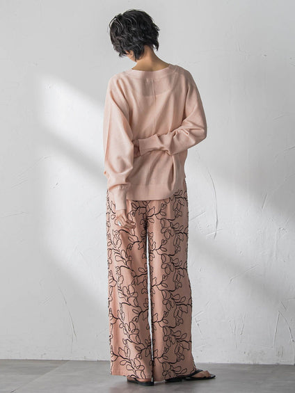 ボタニカル刺繍イージーワイドパンツ