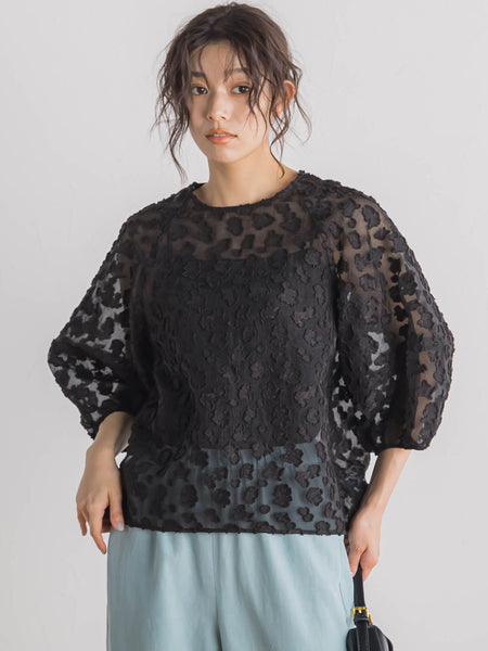 Flower Jacquardブラウス≪洗濯機で洗える≫