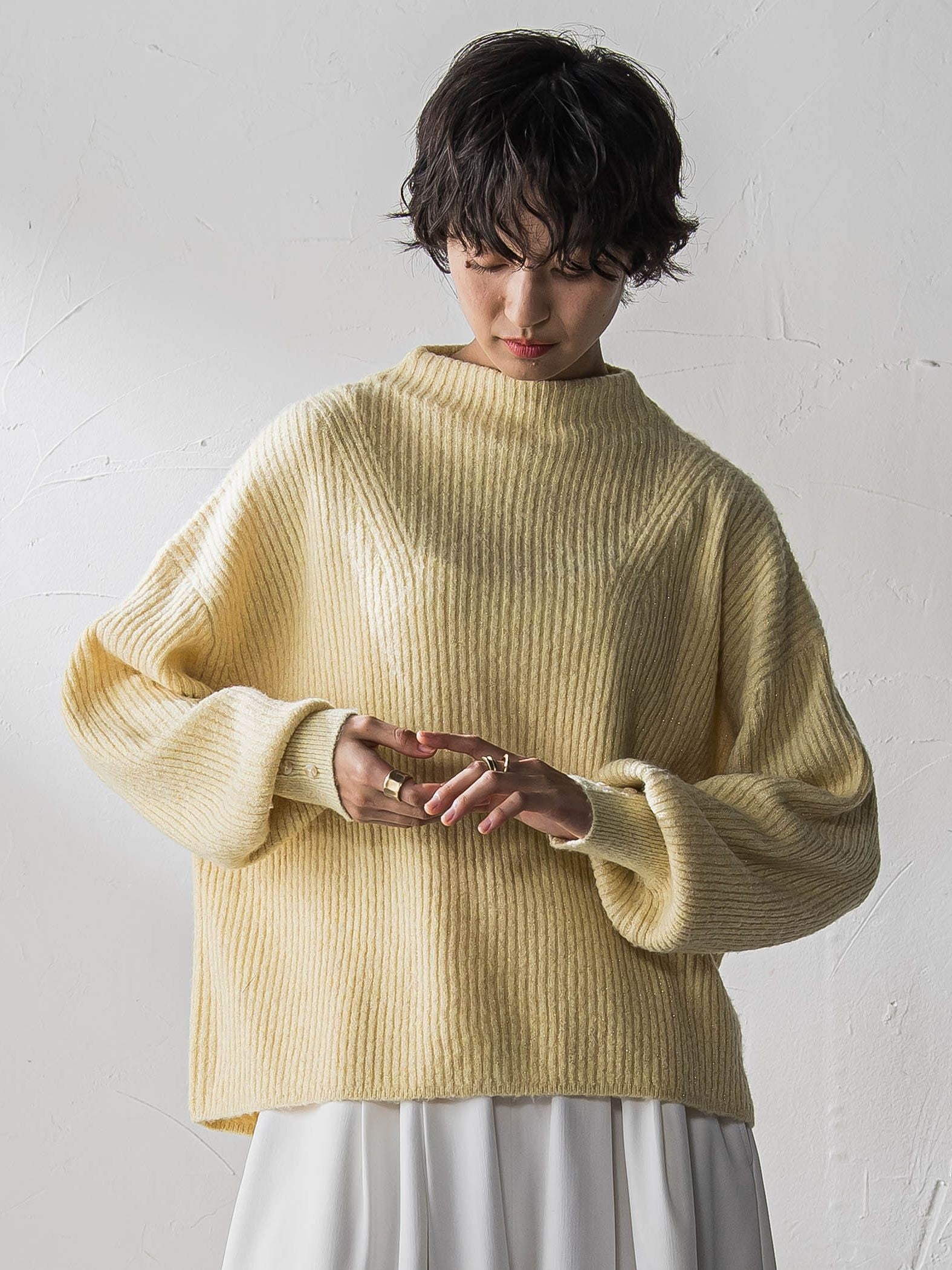 ラメリブボトルネックニット≪手洗い可能≫