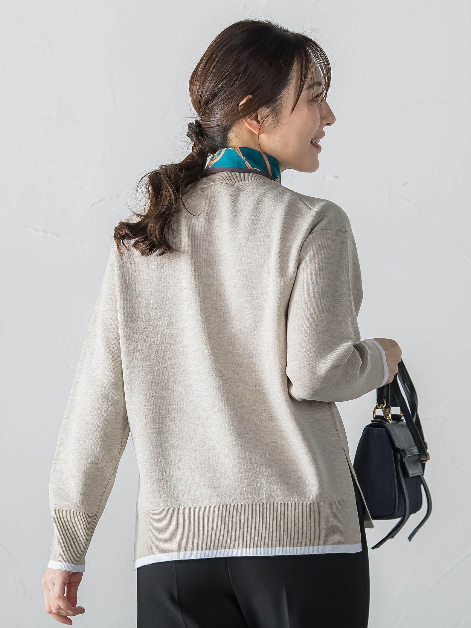 配色クルーネックニット≪洗える≫