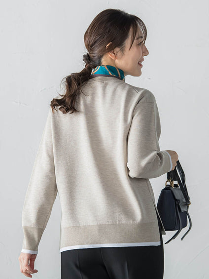 配色クルーネックニット≪洗える≫