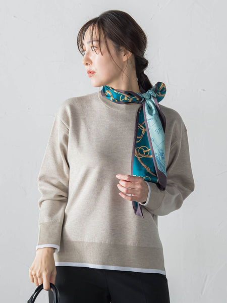 配色クルーネックニット≪洗える≫