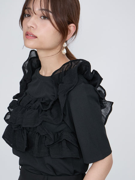 ギャザーフリルTシャツ≪手洗い可能≫