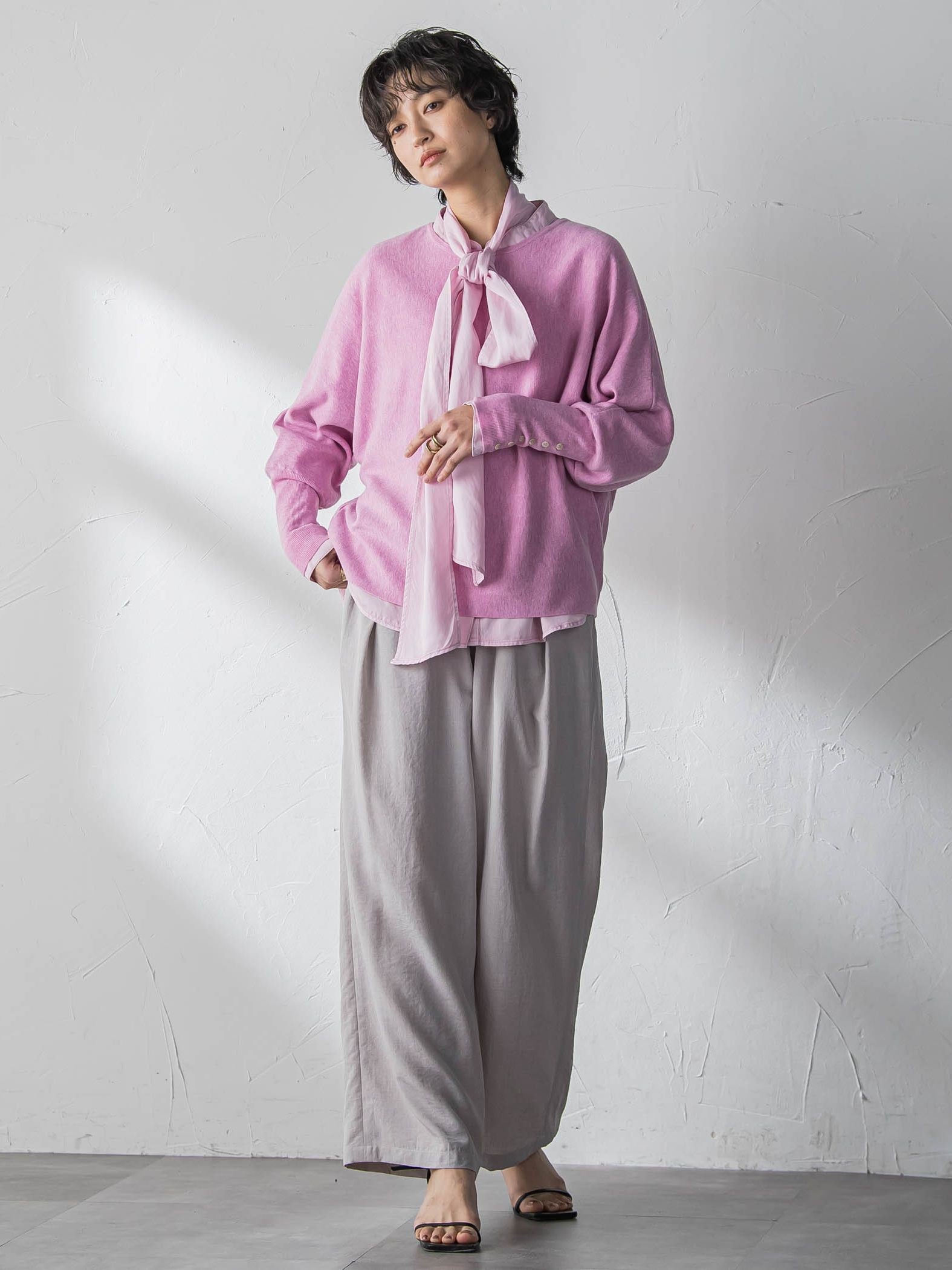 袖口ボタンドルマンニットプルオーバー≪手洗い可能≫