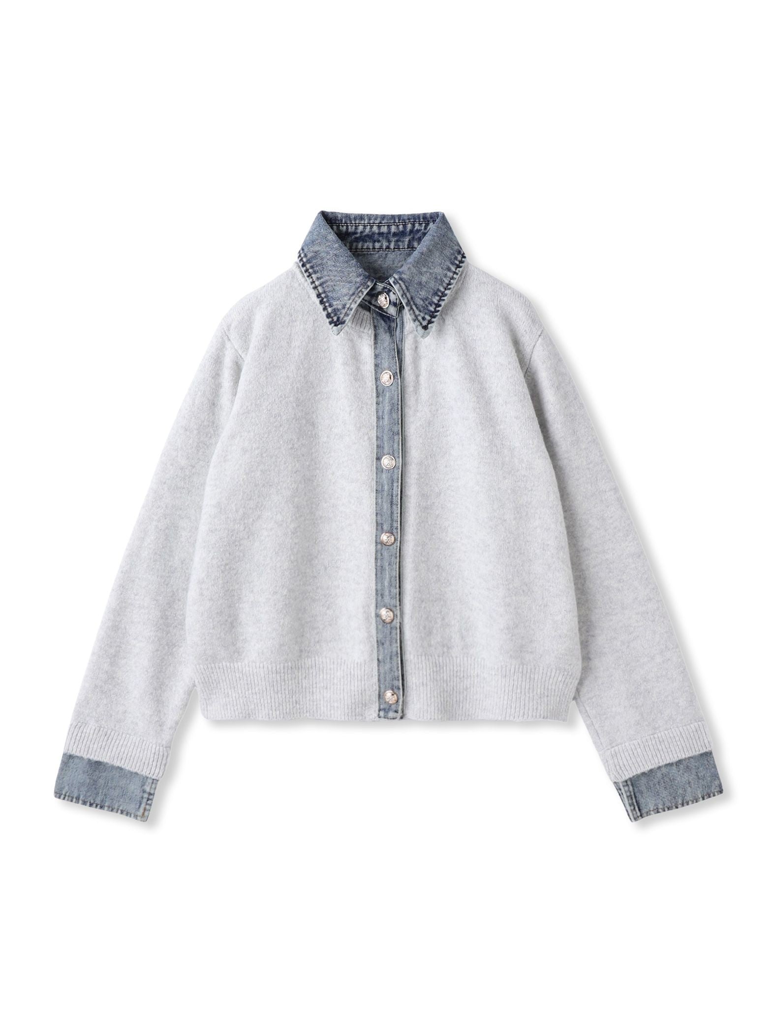 デニムレイヤード風カーディガン≪手洗い可能≫