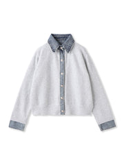 デニムレイヤード風カーディガン≪手洗い可能≫