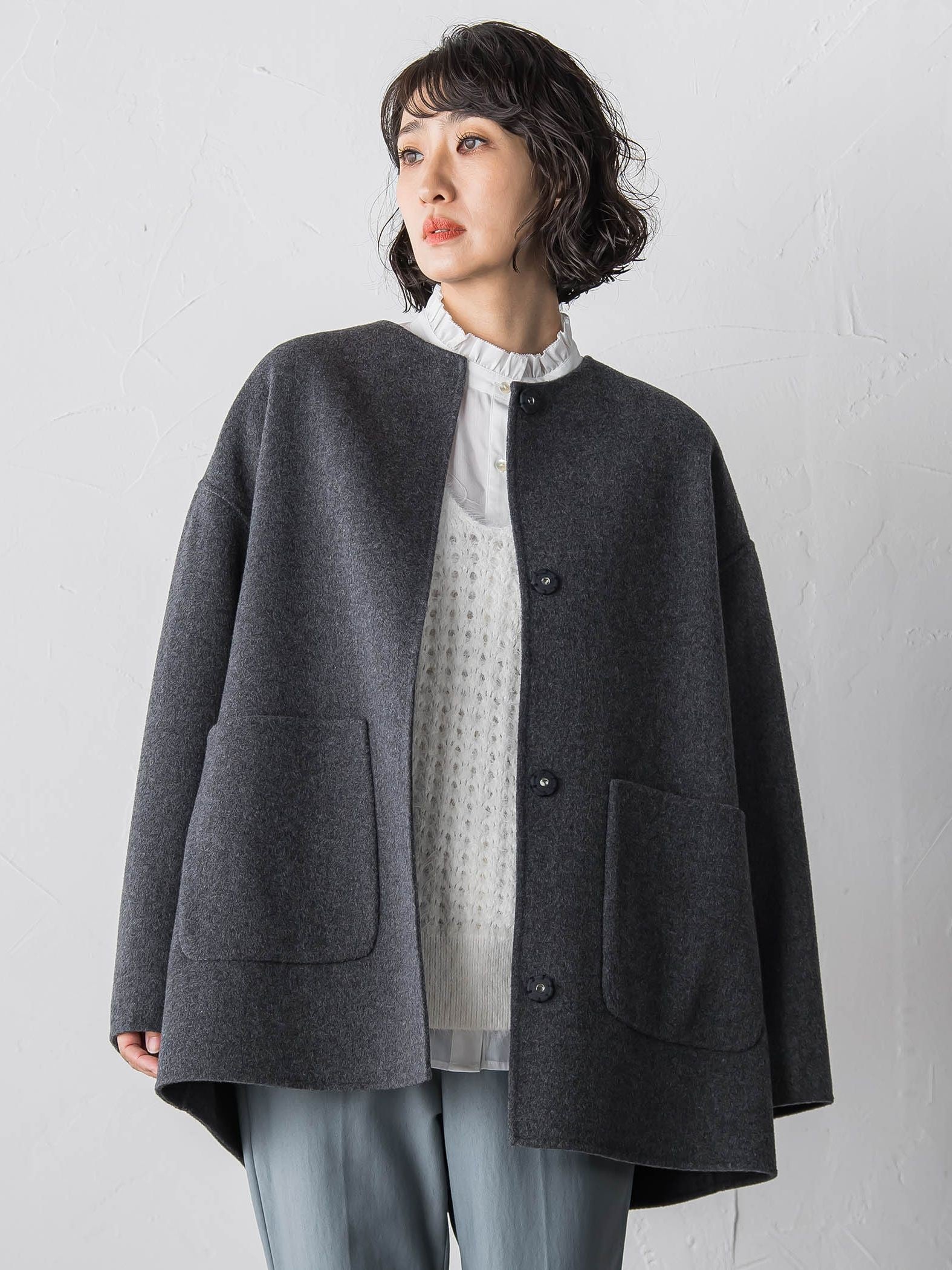 【大きいサイズ】透かしフェザーニットジレ