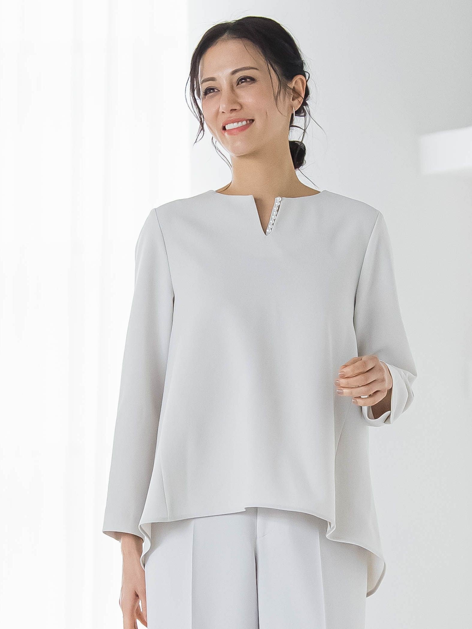 【WEB限定 13号】トリクシオンキーネックブラウス≪セットアップ対応/手洗い可能≫