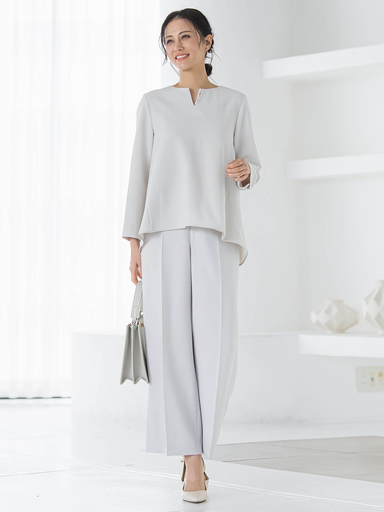 【WEB限定 13号】トリクシオンキーネックブラウス≪セットアップ対応/手洗い可能≫