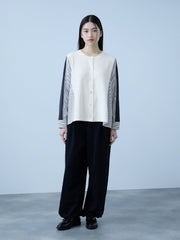 異素材切替クルーネックニットカーディガン