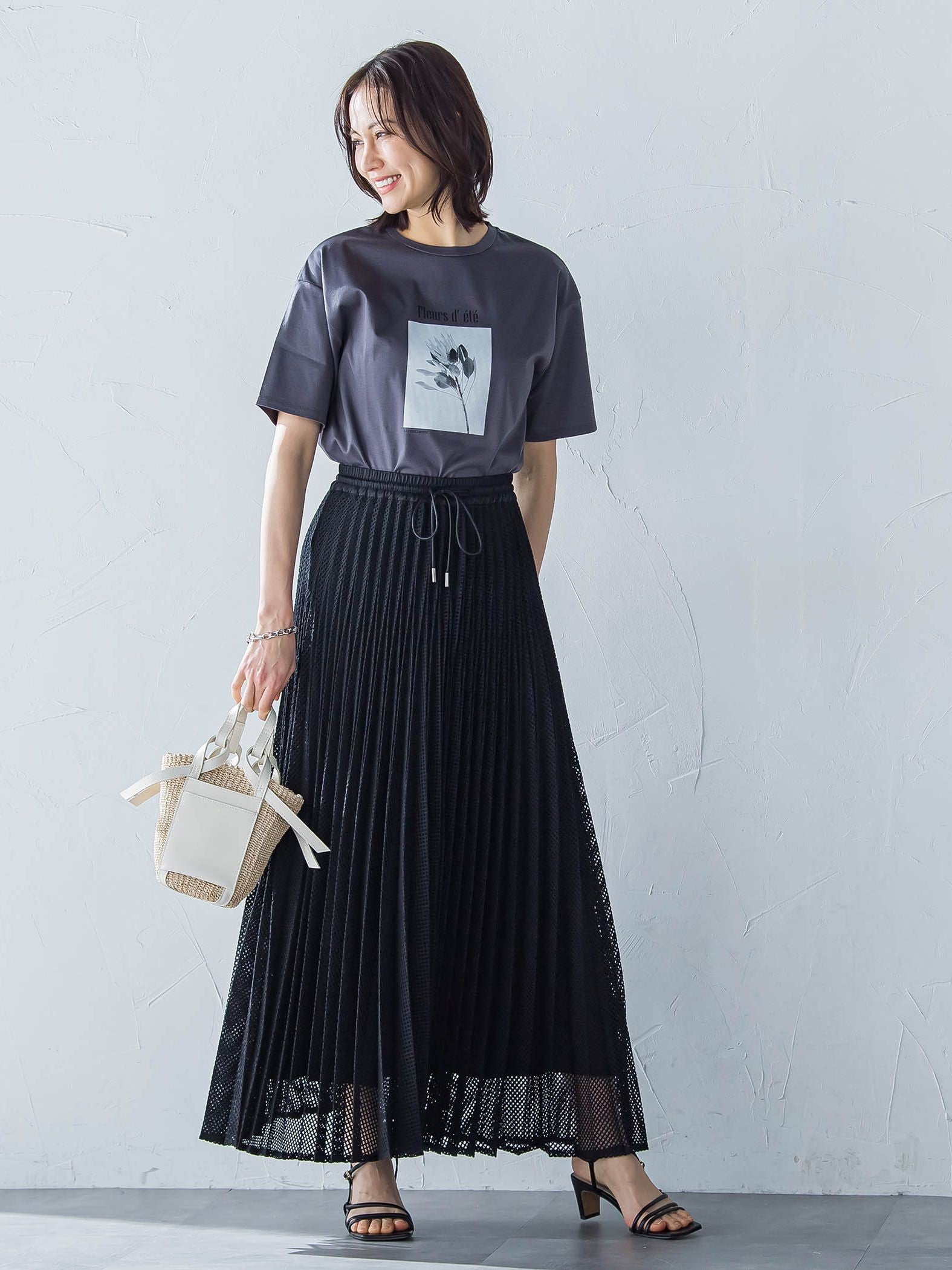 メッシュレースプリーツスカート≪洗濯機で洗える≫