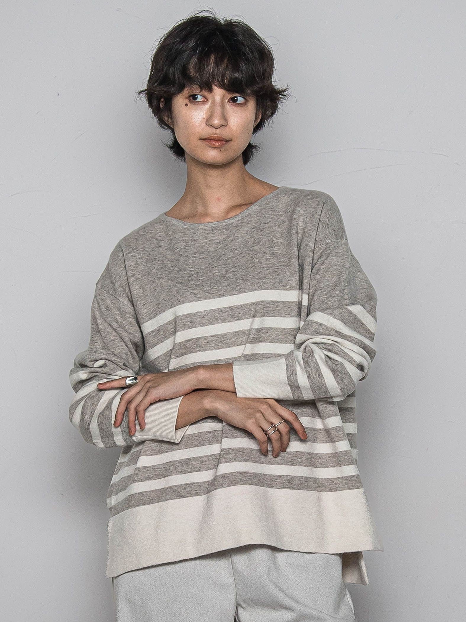 【ふわもち】ボーダーニット≪洗濯機で洗える≫