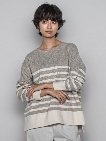 【ふわもち】ボーダーニット≪洗濯機で洗える≫