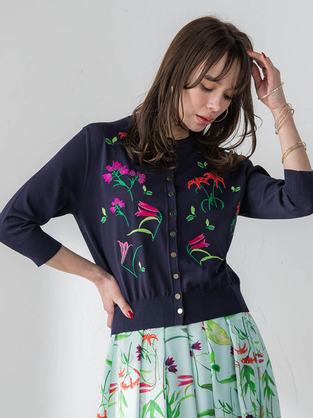 【KEITA KAWASAKI × Viaggio Bluコラボ】リリー刺繍カーディガン