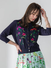 【KEITA KAWASAKI × Viaggio Bluコラボ】リリー刺繍カーディガン