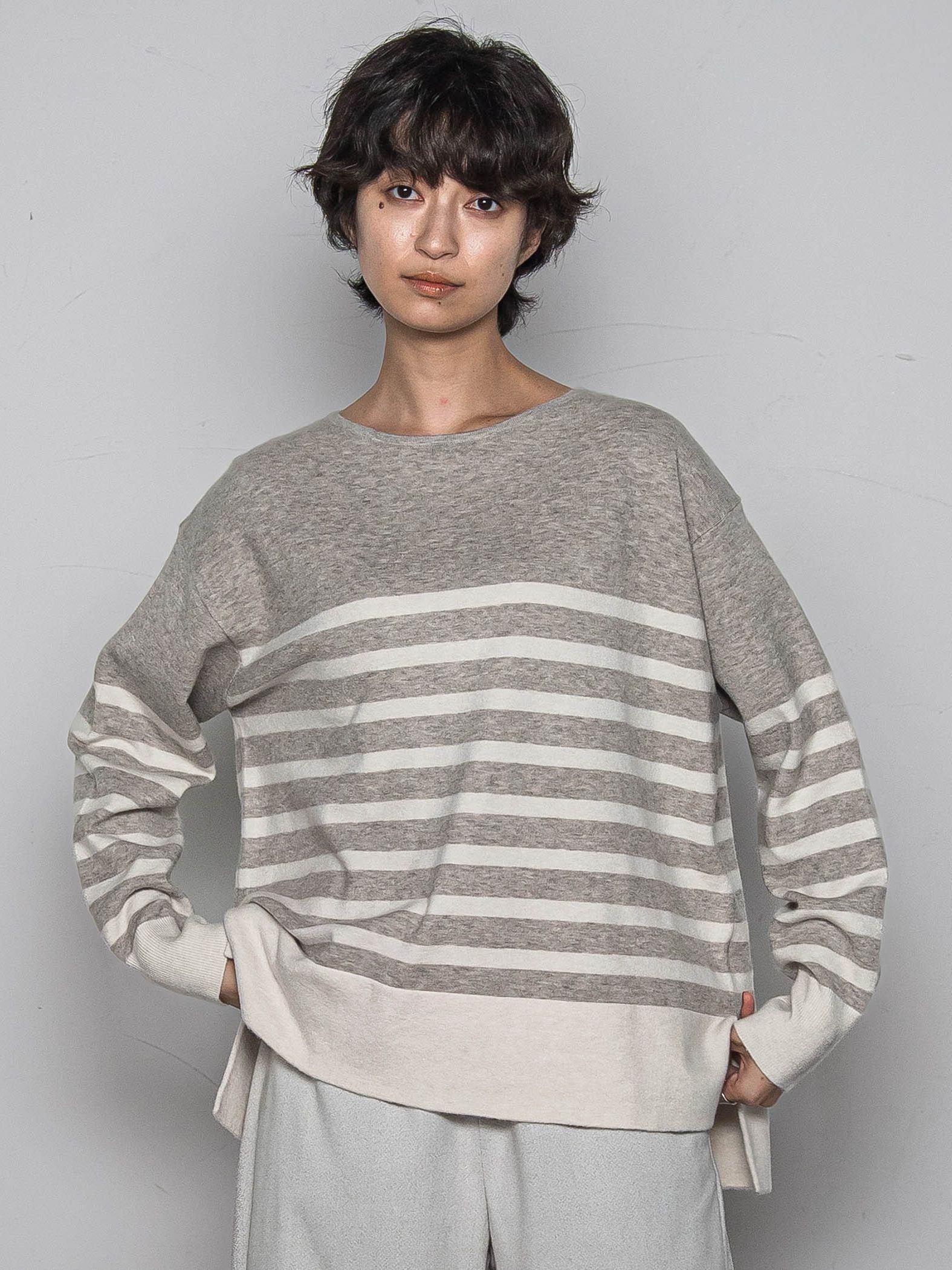 【ふわもち】ボーダーニット≪洗濯機で洗える≫