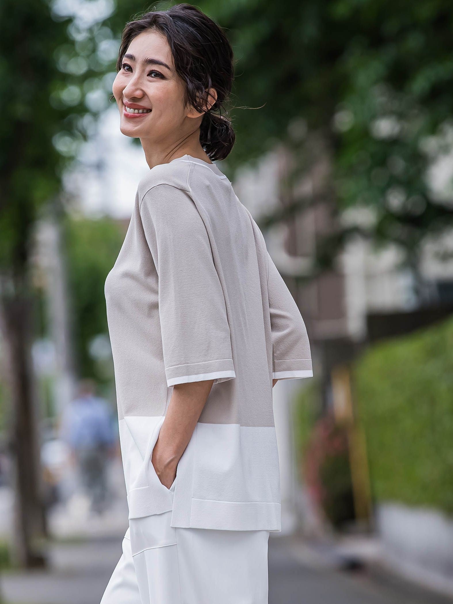 【大きいサイズ】Tシャツ風ニットプルオーバー≪手洗い可能≫