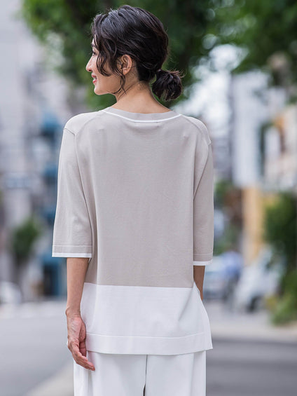 【大きいサイズ】Tシャツ風ニットプルオーバー≪手洗い可能≫