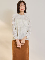 ライトデシンドットフリルネックブラウス