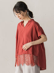【WEB限定】キーネックレース切替ブラウス