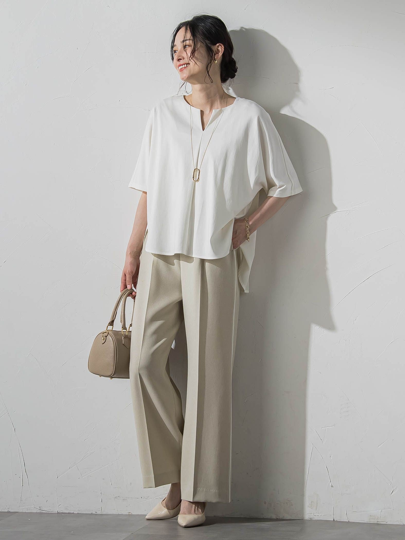【WEB限定】≪夏の体型カバーに≫タックフレアカットソー