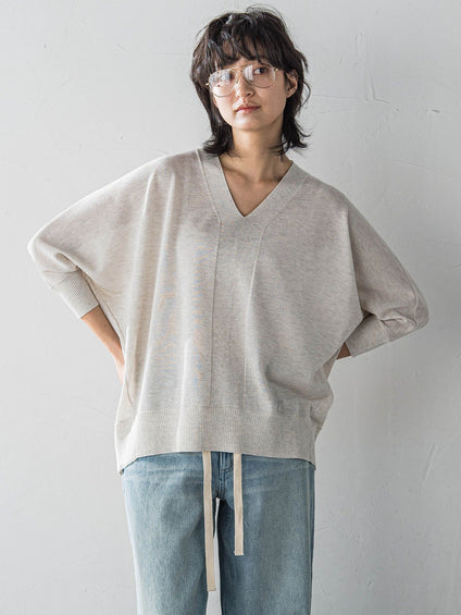 LEVITAシアーVネックドルマンニットプルオーバー≪手洗い可能≫
