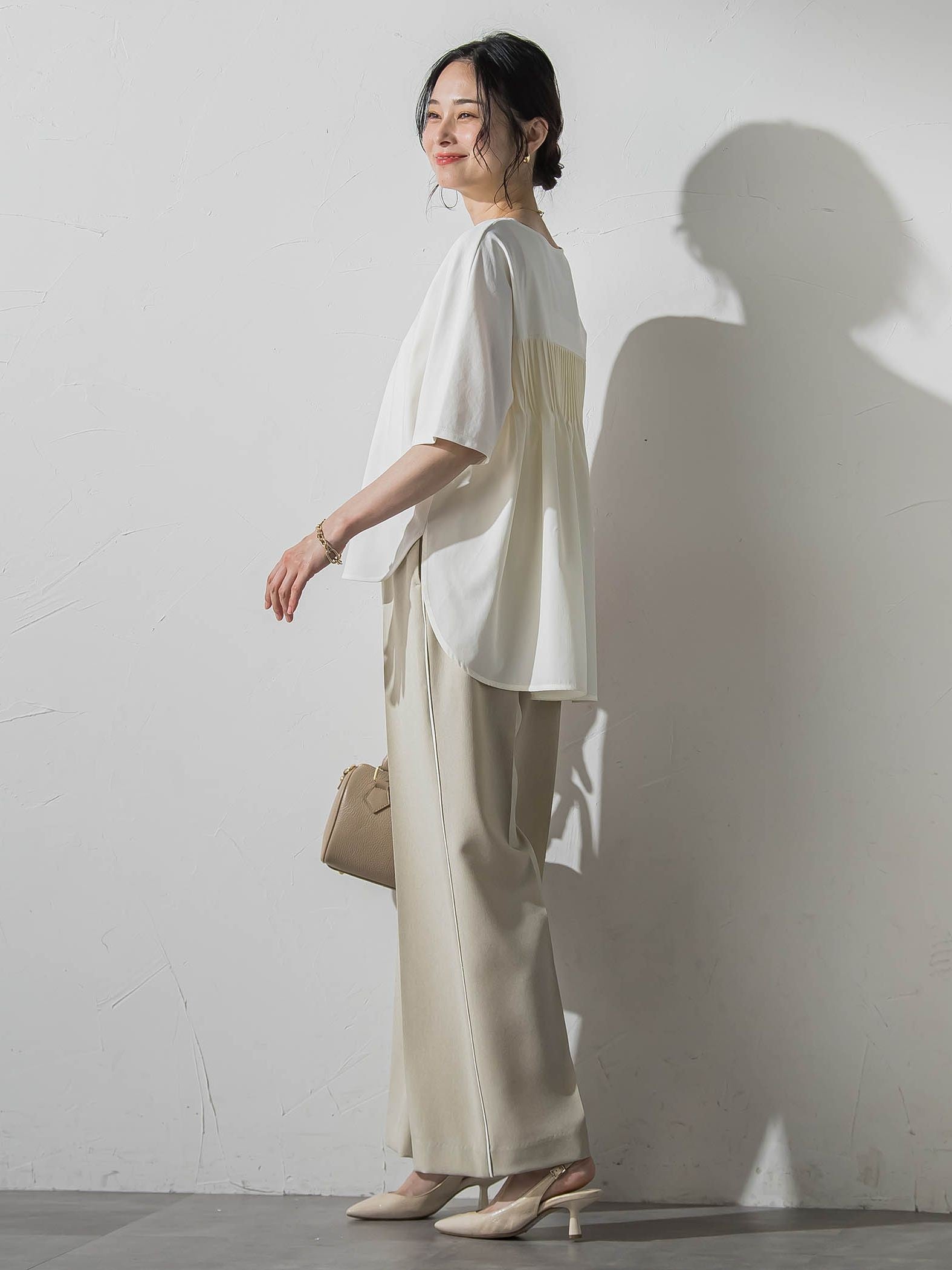 【WEB限定】≪夏の体型カバーに≫タックフレアカットソー