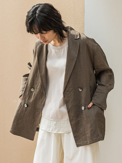 ペーパーリネンダブルブレストジャケット≪手洗い可能≫