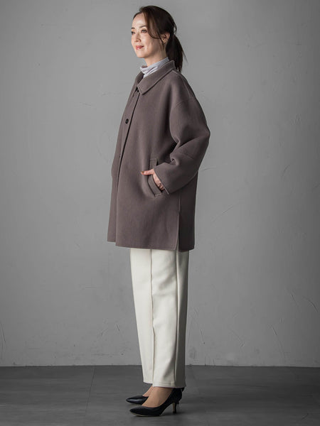 【大きいサイズ】スタンドカラーウールリバーコート